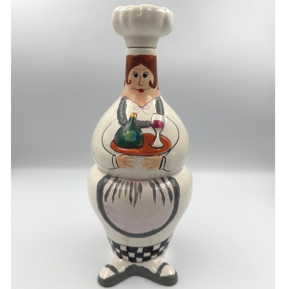 Trisa Ceramic Chef Wine Bottle Holder Decanter Hand Painted Kitchen Decor Artsy